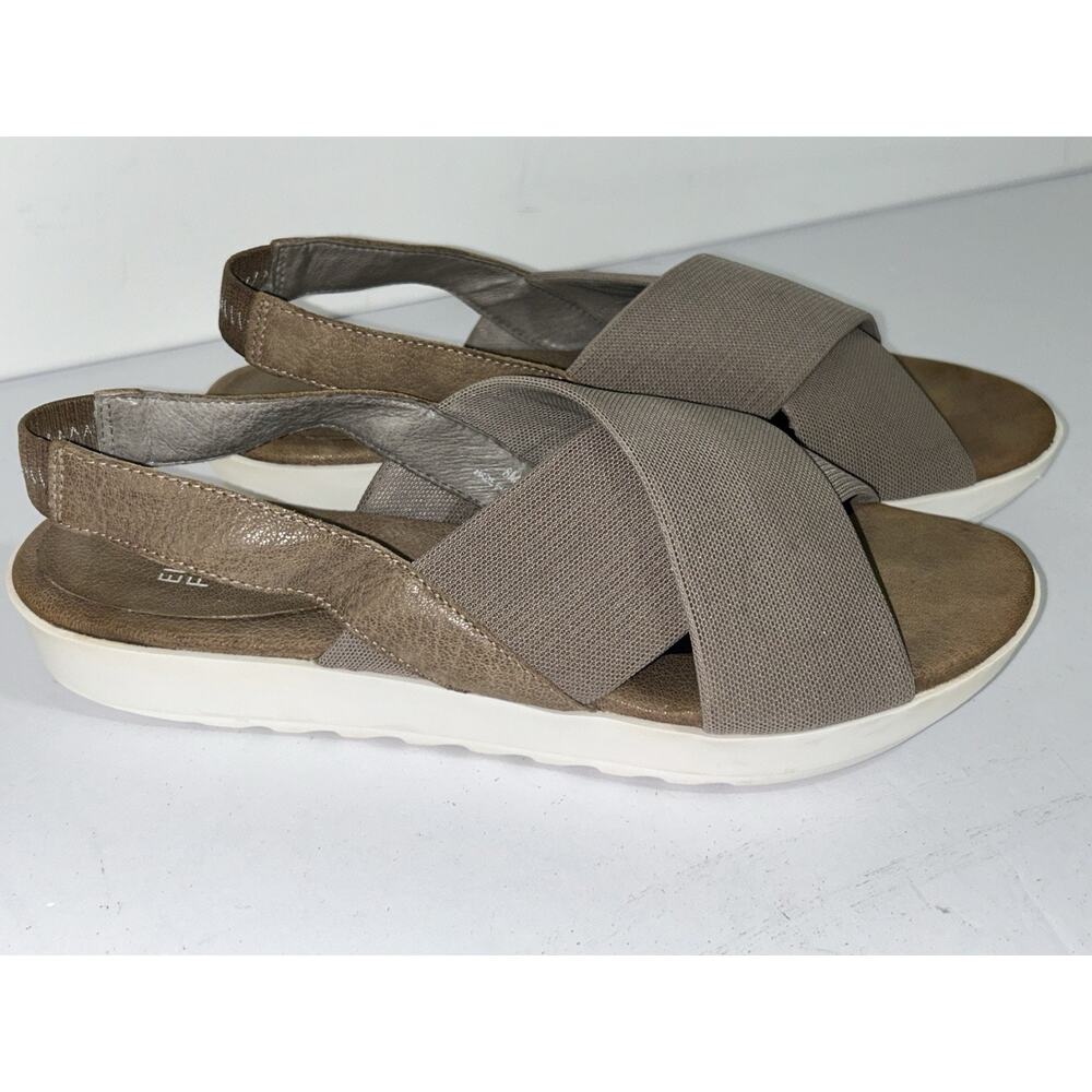 EILEEN FISHER TREK MESH BROWN CROSSOVER STRAPS SLINGBACK SANDALS SIZE 8M US